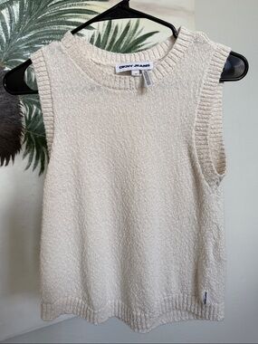 DKNY Cream Textured Sleeveless Knit Tank
